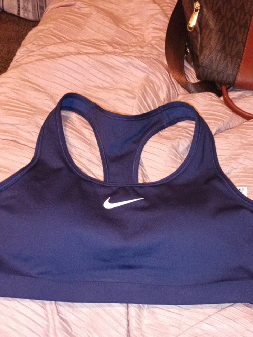 Nike Navy Racerback Sports Bra with White Swoosh